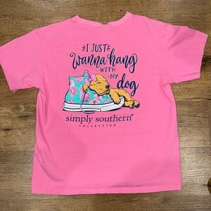 Simply Southern “I just wanna hang with my dog” Pink T-shirt Size: Youth Large
